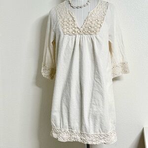 Love Stitch-Romantic Boho-Swiss Dot & Crochet Tunic/Mini Dress Ivory/Cream-Med.